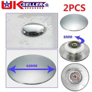 2x 66mm Chrome Easy Pop Up Basin Waste Bath Sink Push Button Click Clack Plug - Picture 1 of 6