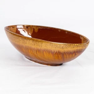 Hosley Potteries Ceramic Bowl Oblong Oval Retro Brown Drip Glaze 15" - Picture 1 of 11