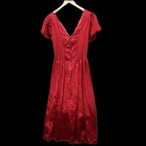 Vandemere Red Lace Stretch Bodice Nylon Nightgown Mid Length Sz L - Picture 1 of 9