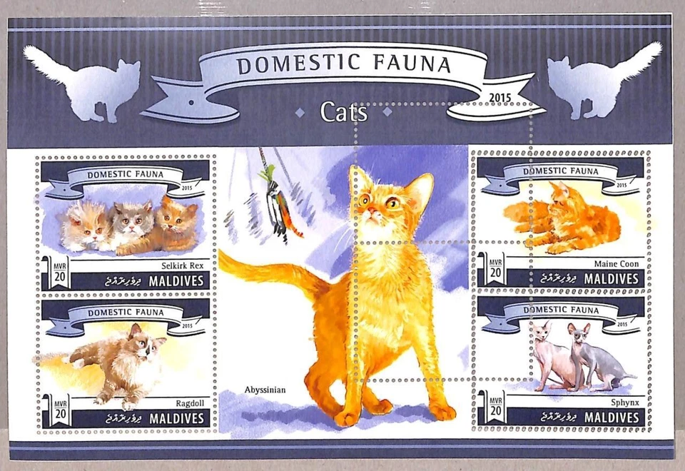 A2036 - MALDIVES, ERROR: MISSPERF, MINIATURE SHEET - 2015, Cats, Ragdoll, Sphynx - Image 1 of 1