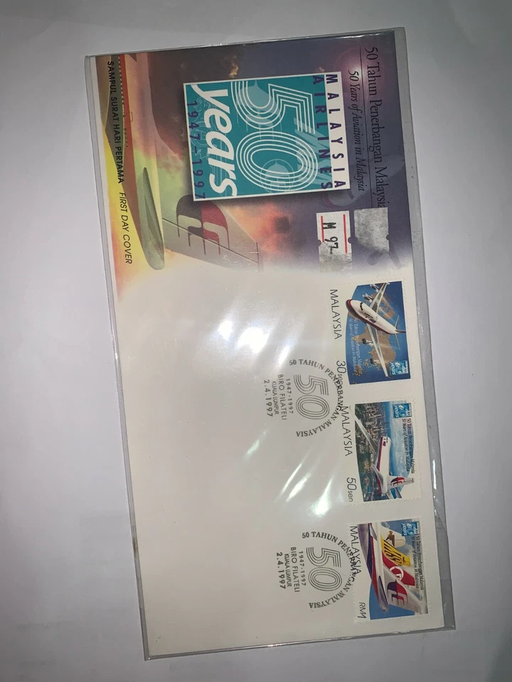 Malaysia 1997 fdc 50 years aviation first day cover  with broucher - Image 1 of 2