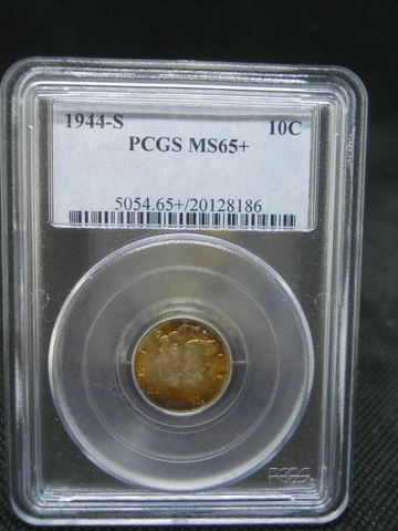 1944 S 10C Mercury Dime MS65+ PCGS Monster Toning Rare! Cover