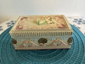 Jewelry Box Vintage Shabby Chic Sculpted Cherub Resin with Mirror and Tray - Picture 1 of 10