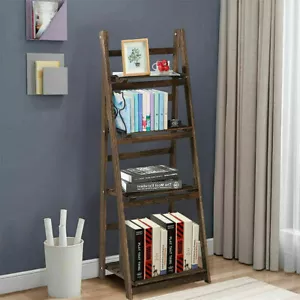 Vintage Wood Bookshelf Foldable Ladder Shelf Plant Display Stand Corner Storage - Picture 1 of 12
