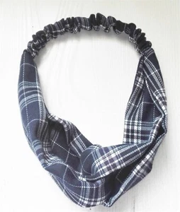 New Women Girl Retro Navy Blue Check Cross Scarf Hair head band Headband bandana - Picture 1 of 9