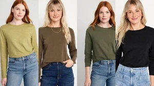 Neu mit Etikett Old Navy EveryWear Langarm-T-Shirt Tee Shirt 100 % Baumwolle Damen M L - Bild 1 von 31