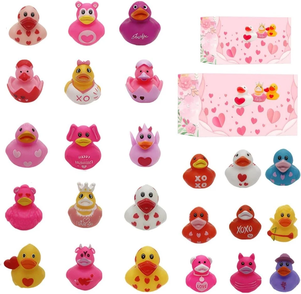 24 Piezas Patos de San Valentín Goma Pequeña Goma Pato Bañera Decoración Fiesta Favores Foto 1 de 4