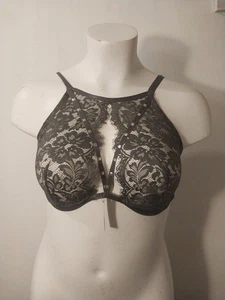 Adore Me 40DD BH grau Plunge Blumen ungefüttert Spitze transparent Nieten Bügel - Bild 1 von 7