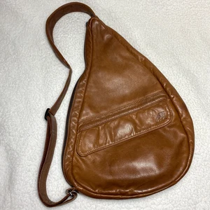 Bolso Ameribag Cuero Saludable Eslinga Trasera De Colección Años 90 Estampado EE. UU. Marrón - Imagen 1 de 21