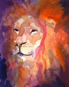 Lion High Resolution Print of Original Fine Art Watercolor by Ron Krajewski - Picture 1 of 8