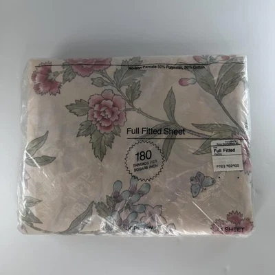 JCPenney 全贴合床单 Hadley 花卉玫瑰石英 180 线数 Percale — 第 1/4 张图片
