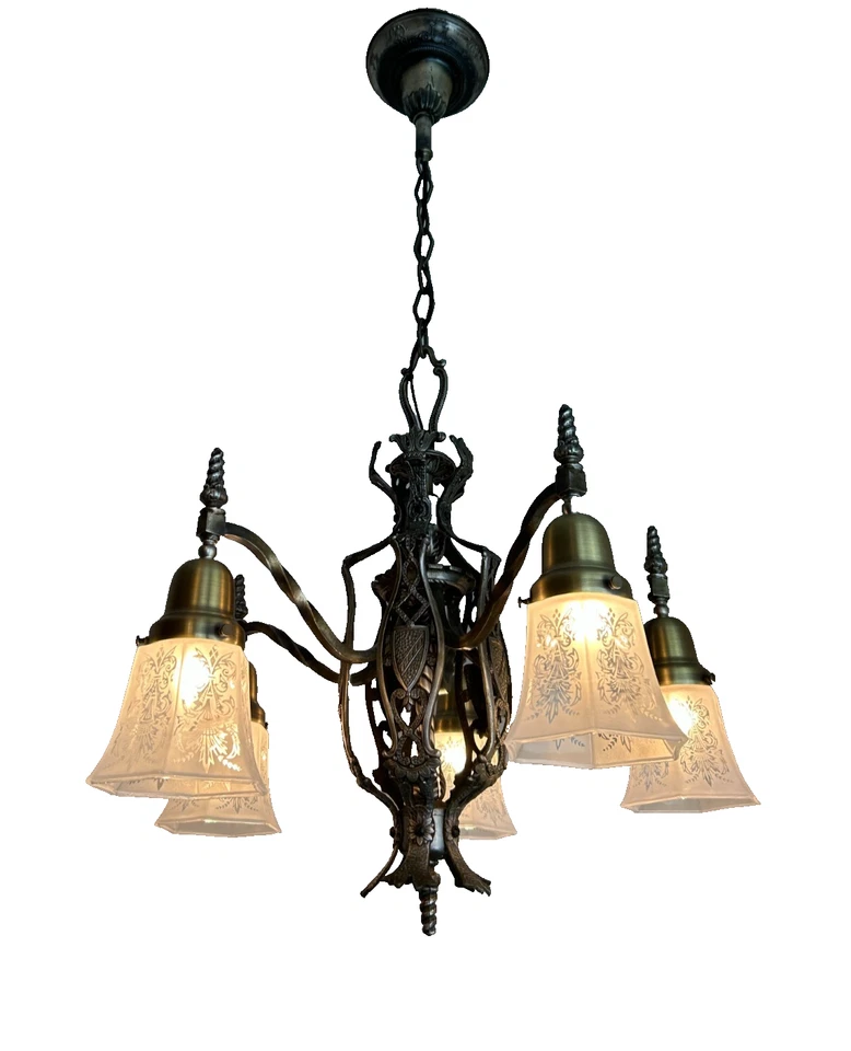 Антикварная готическая люстра 1920-30-х годов на 5 ламп - Изображение 1 из 4