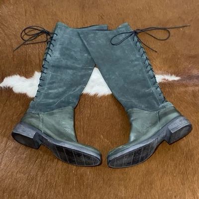 Botas Sundance de couro verde camurça alta ocidental boho festival com cadarço 39 - Imagem 1 de 4