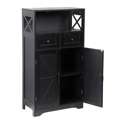 Farmhouse Wood Storage Cabinet Cabinet with Adjustable Shelf and 2 Doors Black - Image 1 of 4