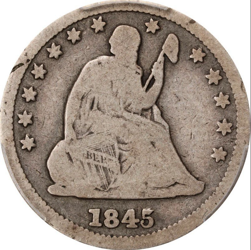 1845 Seated Liberty 25c Quarter Dollar 0.25 United States Silver Coin, PCGS VG08 - Image 1 of 4