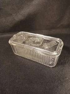 VTG Ribbed Federal Glass Refrigerator Dish w Lid Veggie 8.5 X 4.5 3 AVAILABLE - Picture 1 of 14