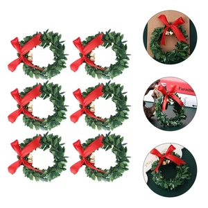 6 Pcs Christmas Party Wreaths Green Plastic Bow Knot Bell Decoration - Picture 1 of 12