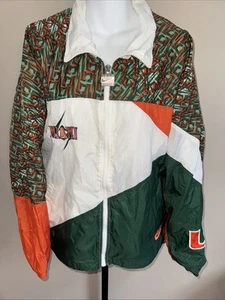 VTG 90's Nike Miami Hurricanes Mens Windbreaker Jacket Zip Green Orange Large - Picture 1 of 8