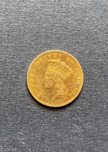 1855 $3 Indian Princess Head US Gold Coin, Nice Coin!