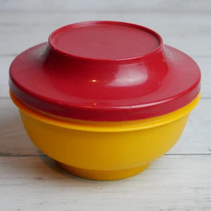 Vintage Tupperware Yellow Serve N Seal Oriental Bowl 1436-17 with Red Lid - Picture 1 of 7