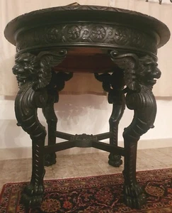 antico tavolo tavolino neorinascimentale ebanizzato legno leoni gargoyl fine 800 - Foto 1 di 8