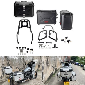42L 45L Black Rear & Side Cases Top Boxes w/Bracket Holder For Harley FXBBS FXST - Picture 1 of 11