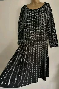 MONSOON BLACK & WHITE SPOTTED DASH FIT & FLARE KNIT DRESS SIZE LARGE 18 20 - Picture 1 of 7