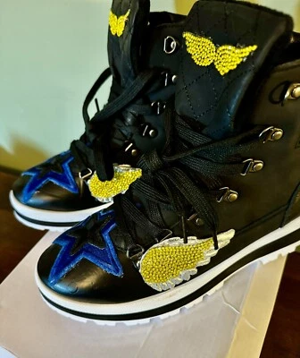 Botas negras con cremallera de cuero de diseñador hechas a mano para mujer talla 9 Foto 1 de 4