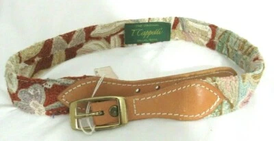 T. Cappelli Multicolored Floral Woven Textile & Leather Belt Size Small EUC - Image 1 of 4