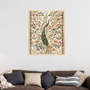 Indian Floral Peacock Art Poster - Exquisite Botanical and Wildlife poster - Picture 1 of 4