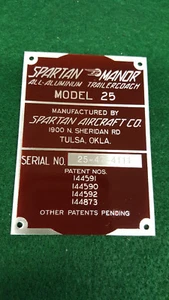 Spartan Manor Trailer Data Plate Acid Etched Aluminum - Picture 1 of 1