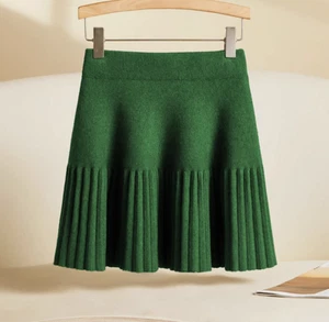 Pleated Knitted Skirt Women's 2024 Autumn and Winter New High Waist Short Skirt - Picture 1 of 19