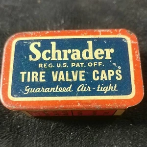 Schrader Tire Valve Caps Tin Litho Box with slide lid - Picture 1 of 9