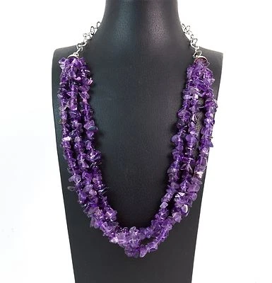 Collana a tre fili in Ametista con chiusura e catena in Argento 925.MadeinItaly - Immagine 1 di 3
