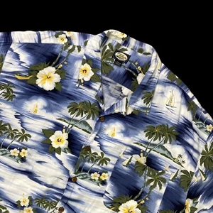 Tommy Bahama Hawaiihemd Aloha Herren Gr. 2XL blau geblümt Segelboote Palmen - Bild 1 von 7