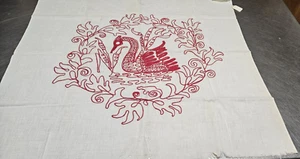 Vintage Antik Schwan Rotarbeit Stickerei Stoffstück - Bild 1 von 6