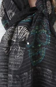 New Large Fashion Black Multi Color Sugar Skull Woman' Long Scarf Shawl US - Picture 1 of 4