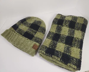 C.C. Exclusives Women's Hat and Scarf - Matching - Green Checked - Picture 1 of 7