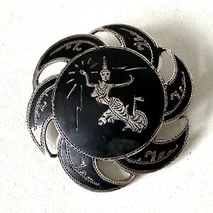 Vintage SIAM Sterling Silver Niello Brooch - In Gift Box