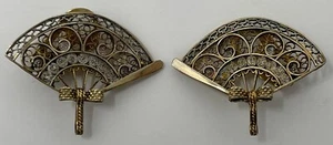 Antique! Hand Fan Clip On Women's VictorianEarrings Jewelry Vintage - Picture 1 of 6