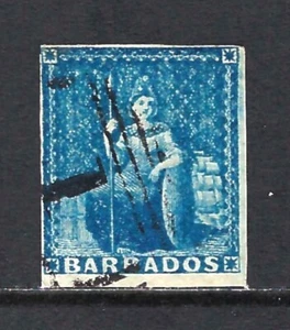 BARBADOS 1855-58 BRITANNIA 1d Deep Blue V. Fine Used SG10 Cat. £60 - Picture 1 of 2