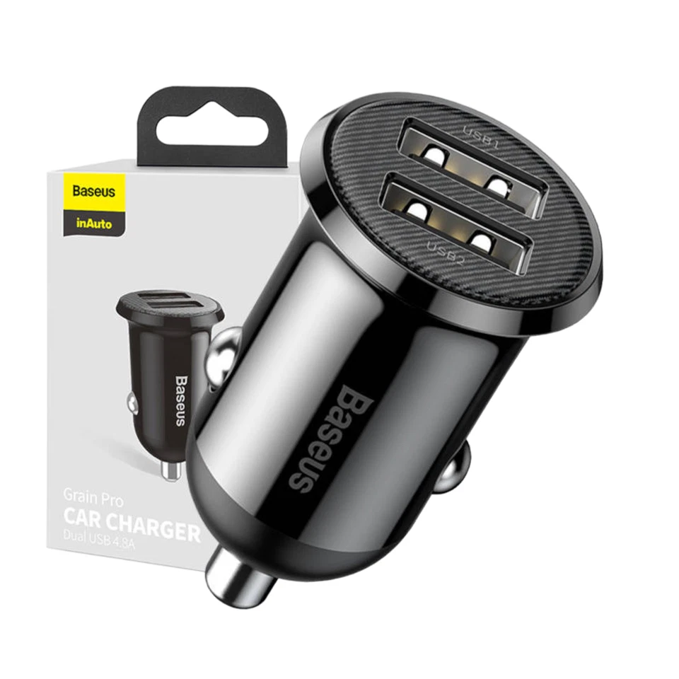 Baseus Car Charger Cigarette Lighter 2x USB 4.8A Universal Car Vehicle Black - Image 1 of 4