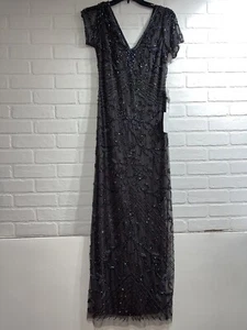 NWT! gorgeous Pisarro Nights Beaded Mesh Column Gown Slate Gray Size 6 $268 - Picture 1 of 9
