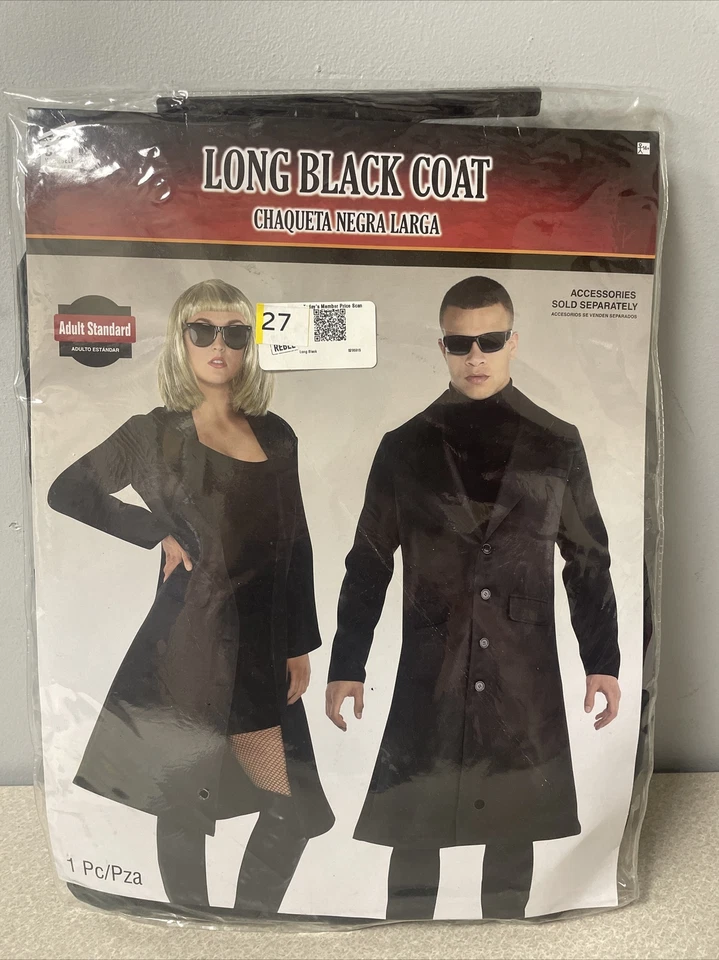 Long Black Coat Suit Yourself Matrix Trench Fancy Dress Halloween Adult Costume - Image 1 of 1
