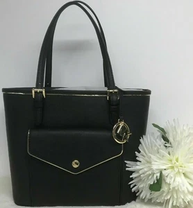 NEW! MK Michael Kors Saffiano Frame Black Leather Tote Bag Purse Handbag $228 - Picture 1 of 4