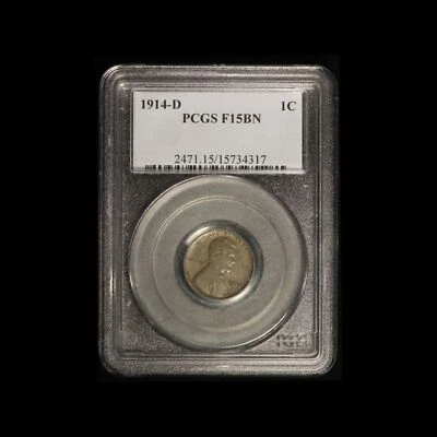 1914-D 1c Lincoln Wheat PCGS F15 BN - Free Shipping USA - Image 1 of 3