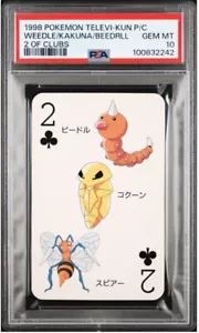 PSA10 1998 POKEMON TELEVI-KUN PLAYING CARDS BEEDRILL/KAKUNA/WEEDLE 2 OF CLUBS - Picture 1 of 4