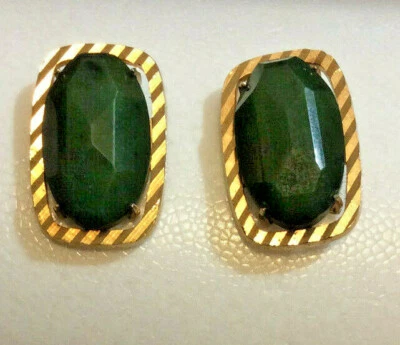Gemelos vintage Swank Art Deco jade verde tono dorado #29 Foto 1 de 4