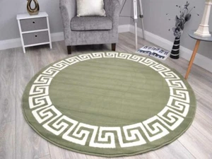 Small Medium Large Green Cream Pattern Round Circle Circular Floor Rugs Cheap UK - Picture 1 of 1