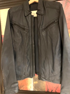 Mango Real Leather Men's Jacket Size Medium Blue Colour - Image 1 of 4